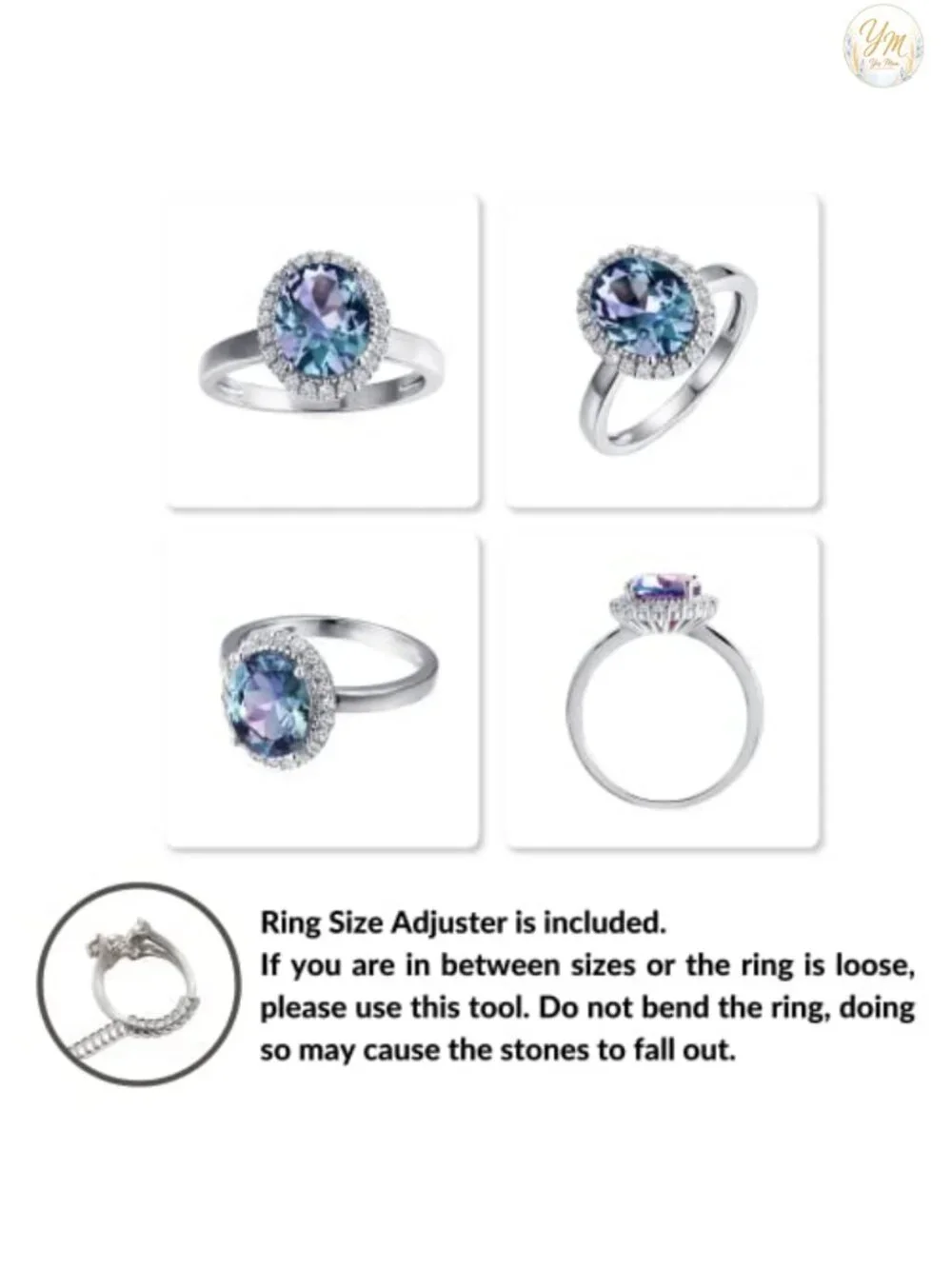Lab Created Alexandrite Ring 925 Sterling Silver Halo Statement June Birthstone